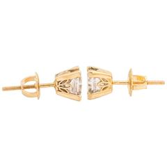 1980s Princess Cut 1.50 carat total Diamond Earring Studs in 18 karat Gold 8