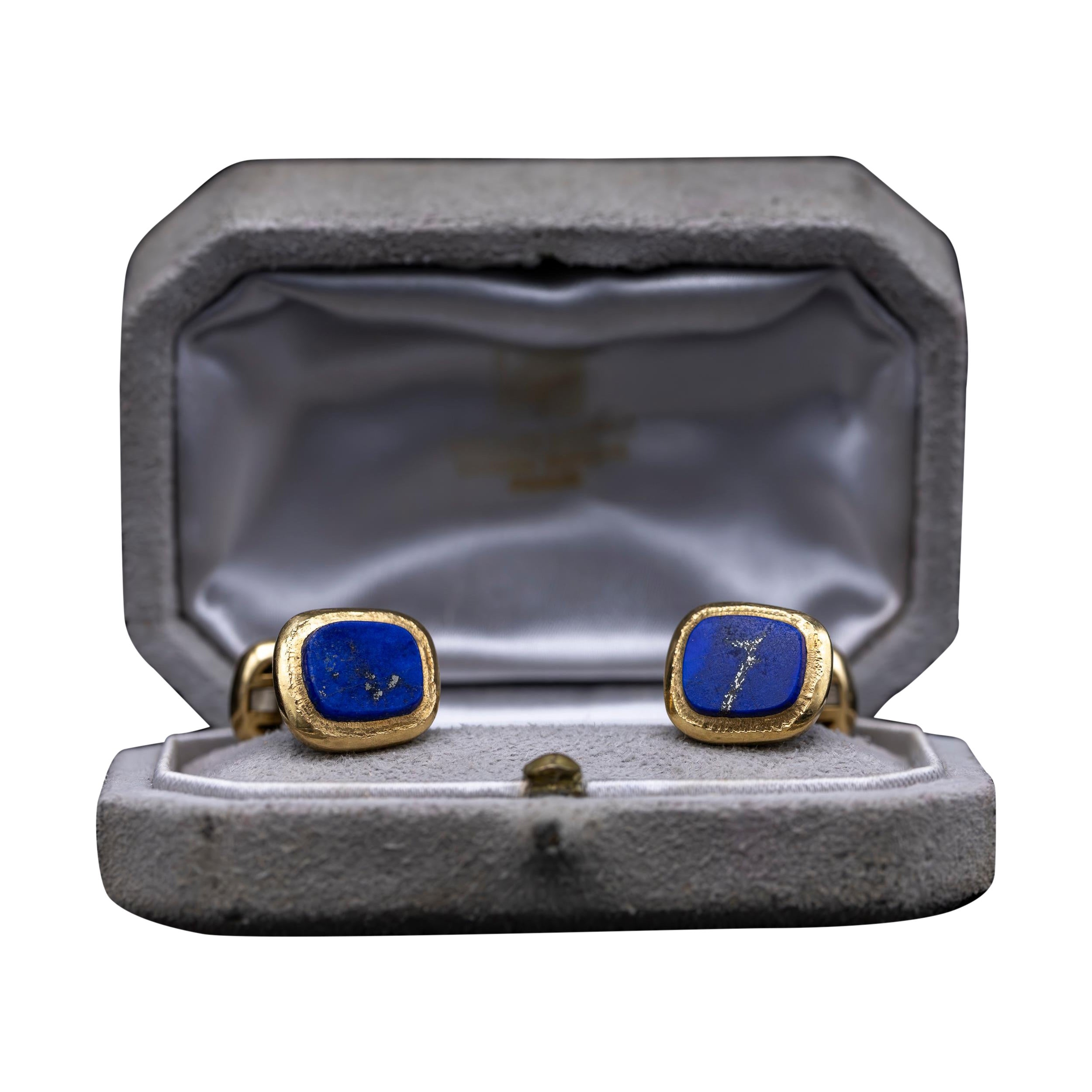 VCA Van Cleef & Arpels Georges Lenfant Lapis Lazuli Yellow Gold Cufflinks 1960s For Sale