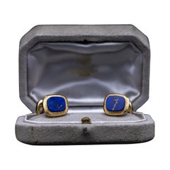 Used VCA Van Cleef & Arpels Georges Lenfant Lapis Lazuli Yellow Gold Cufflinks 1960s