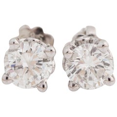 Round Diamond Earrings 0.80 Carat Total, Crafted in 14 Karat White Gold