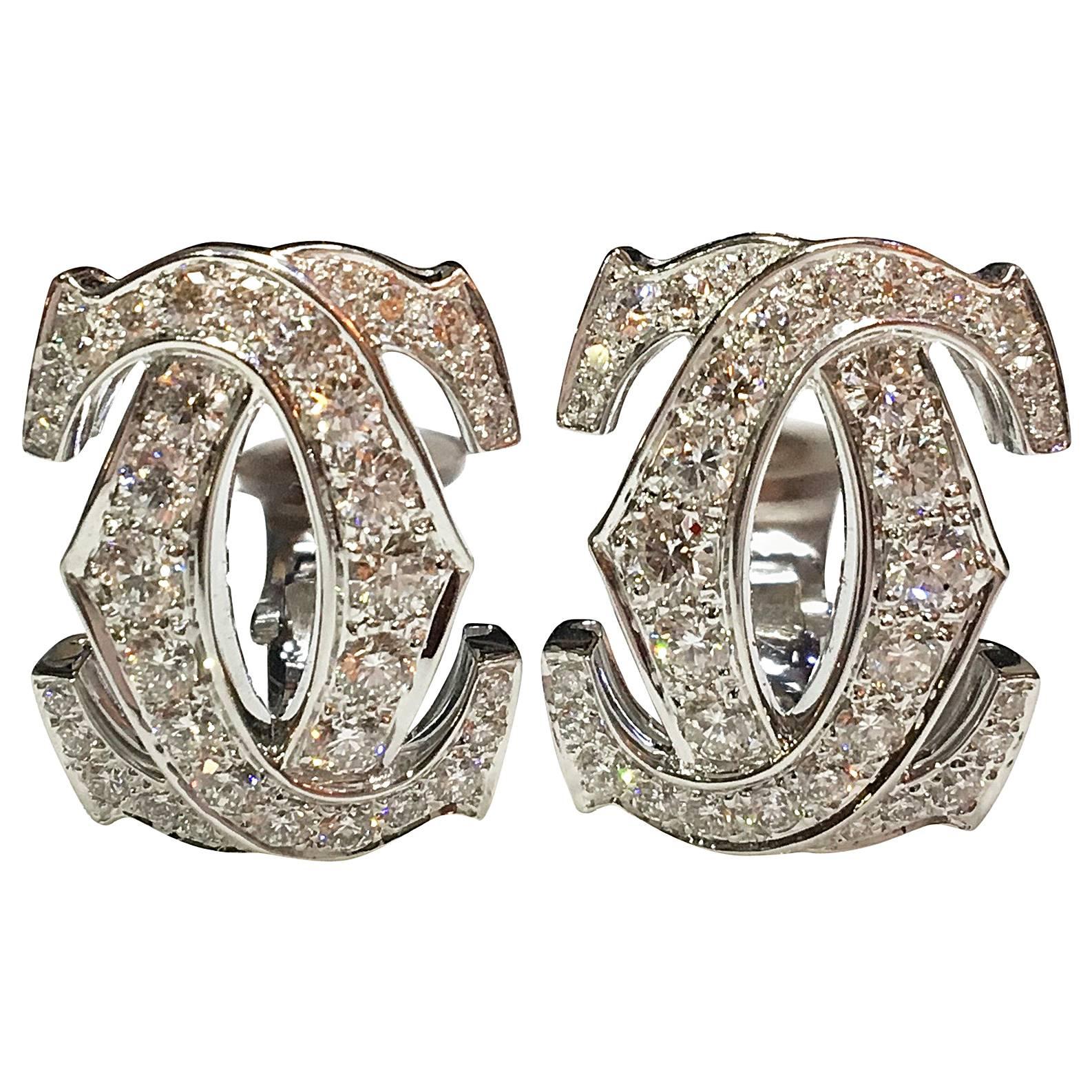 Cartier Large Double C Earrings with Diamonds For Sale