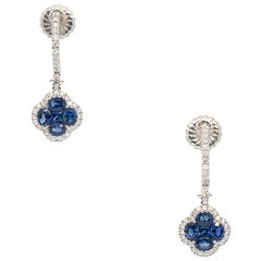 18k White Gold 1.94ctw Sapphire Clover Dangle Earrings