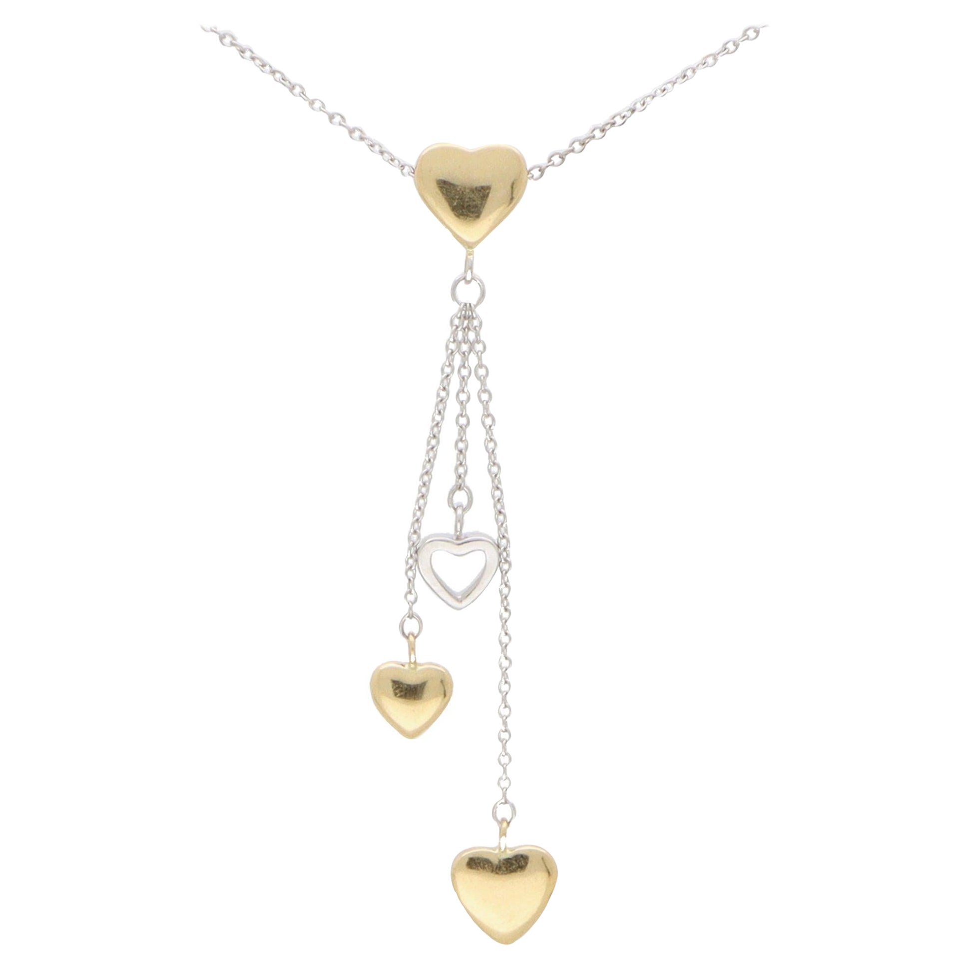Vintage Tiffany & Co. Heart Drop Necklace Set in 18k Yellow and White Gold