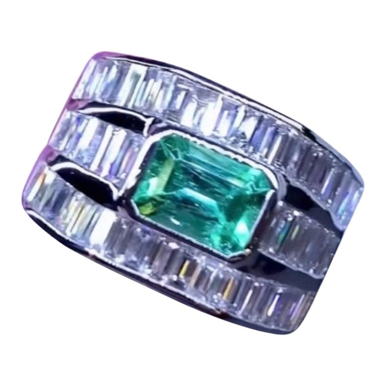 AIG Certified 1.98 Carat Colombian  Emerald  2.45 Ct Diamonds 18K Gold Ring 