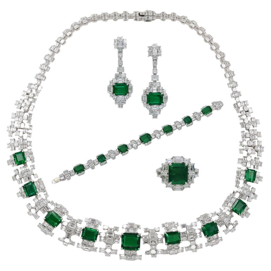 Suite de 4 piezas con diamante esmeralda de Zambia certificado por GRS