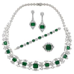 Suite de 4 pièces avec diamants et émeraude de Zambie certifiée GRS