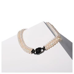 House of Sol Double String Pearl Necklace with 24K Rhodium Filled HoS Lock
