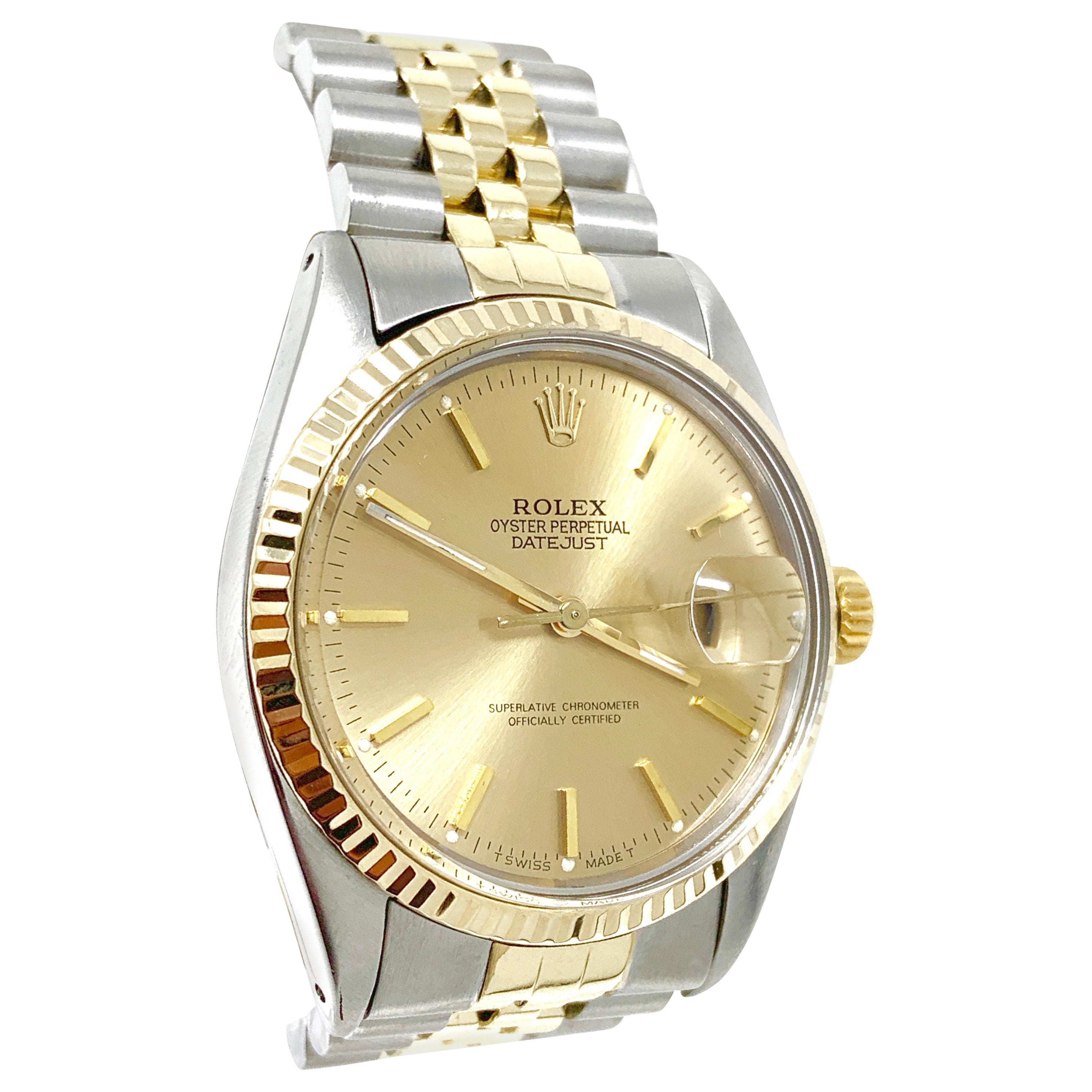 Rolex Datejust 16013 champagne Stick 36mm Two-tone jubilee For Sale