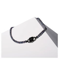 House of Sol Peacock Black Pearl Necklace with Rhodium filled HoS Lock