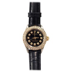 Rolex ladies 26mm Oyster perpetual 6724 Black Diamond On Leather