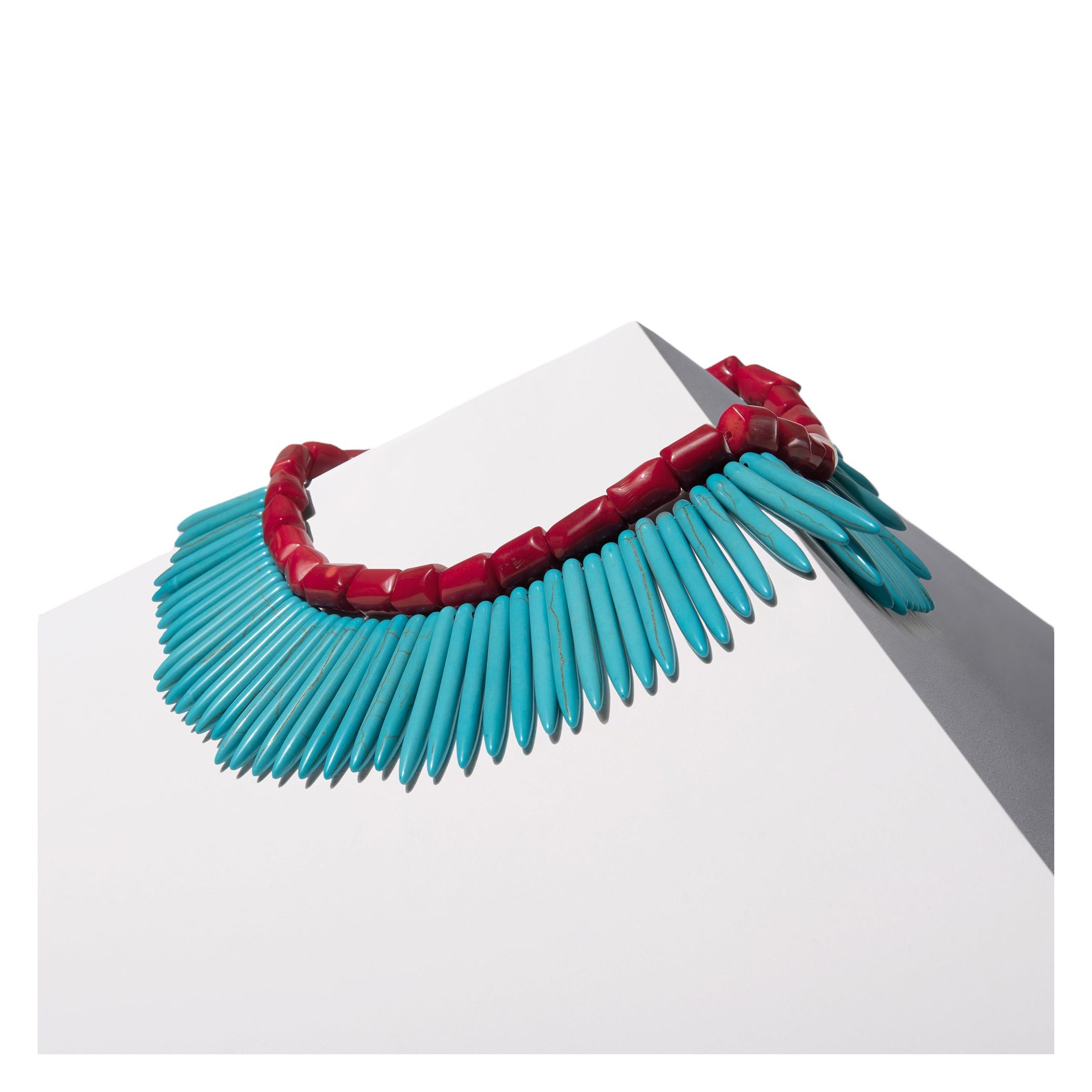 House of Sol Red Coral and Blue Howlite Necklace with HoS Lock For Sale