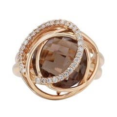 Intricate 18K Rose Gold Ring with Quartz and Diamonds