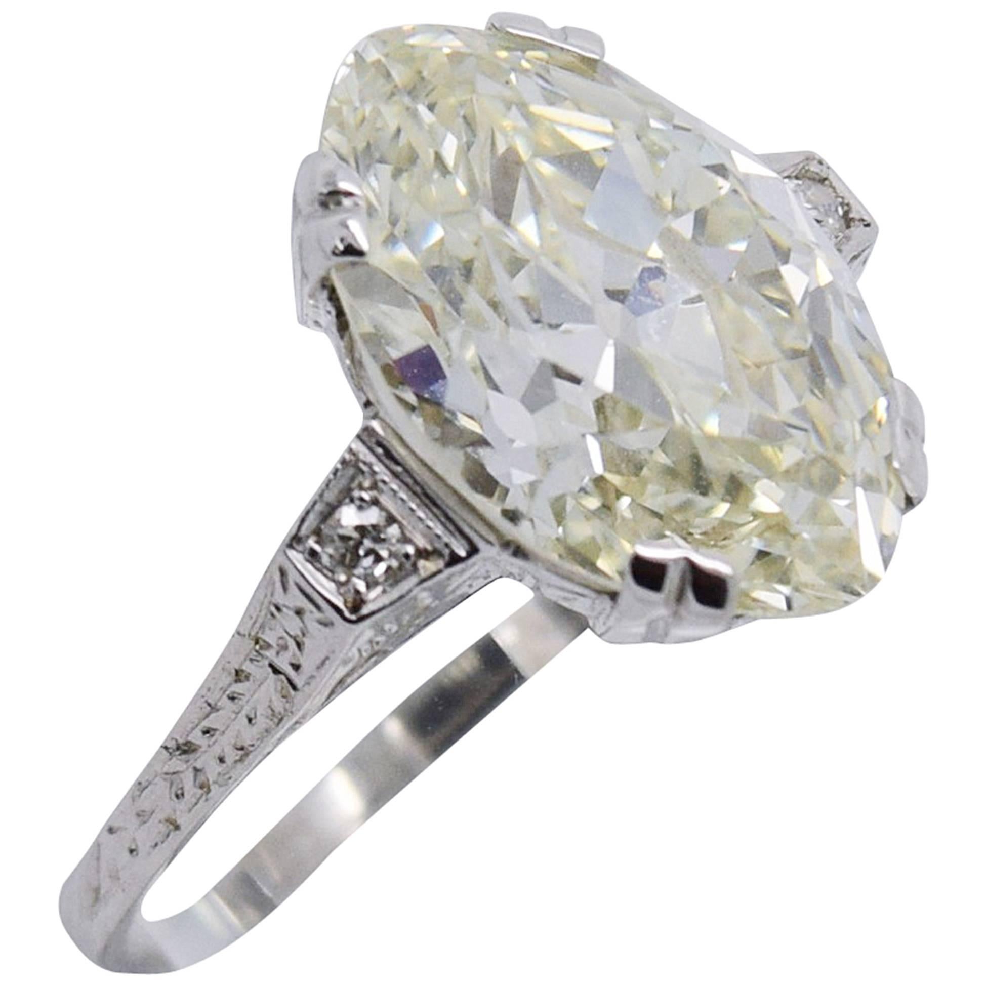 Antique 5.74 Carat Old Cut Marquise Diamond Engagement Ring For Sale