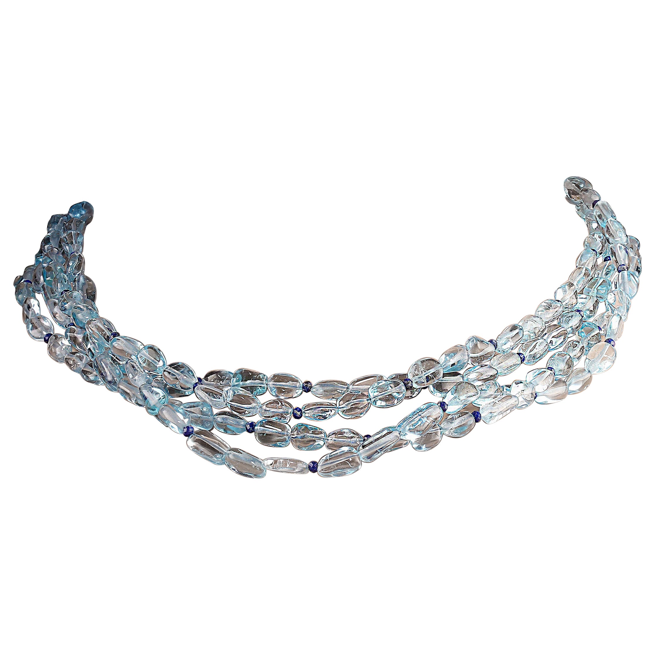 Artisan AJD 18 Inch Fascinating Blue Topaz nugget Four Strand necklace For Sale