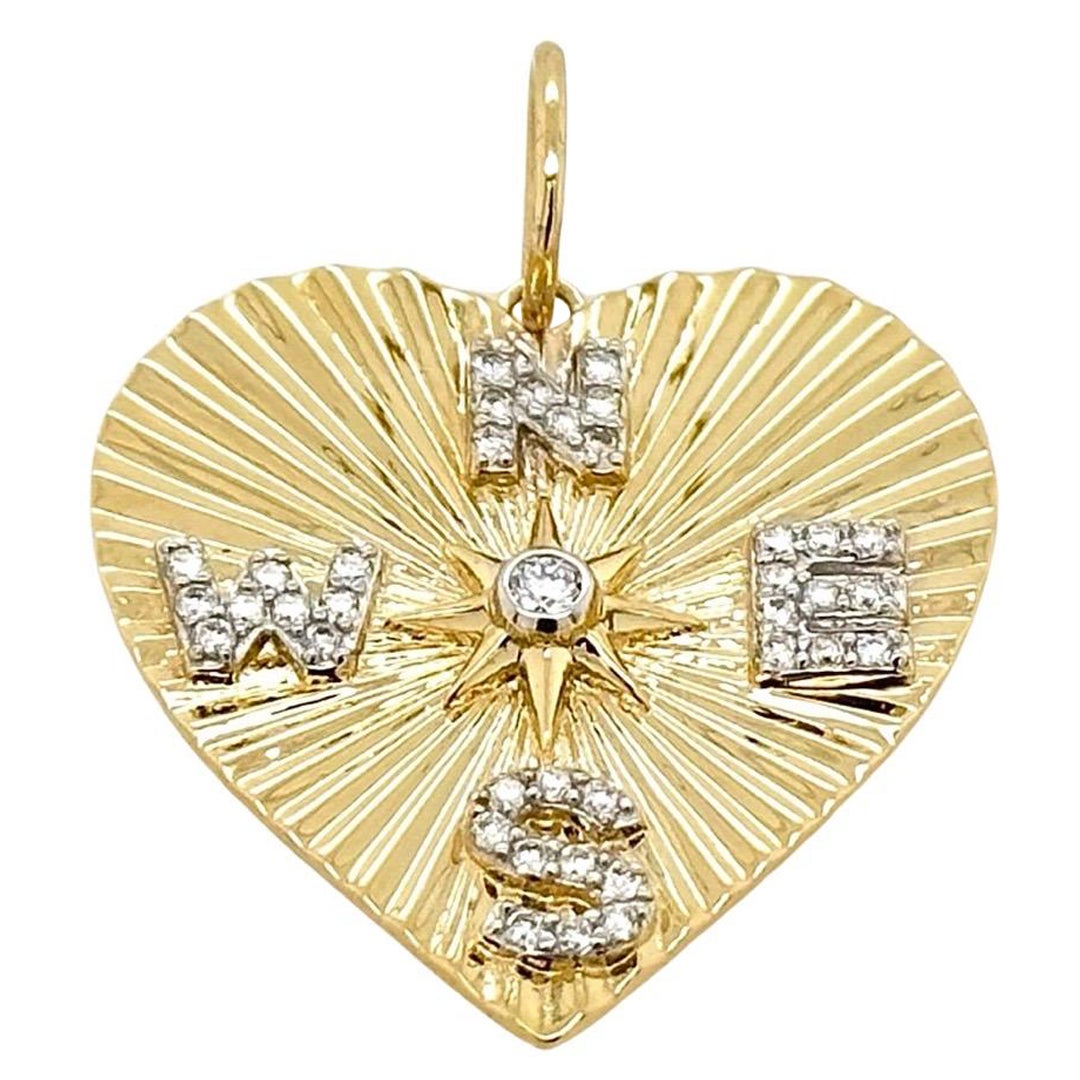 North East South West Diamond Heart Charm For Sale