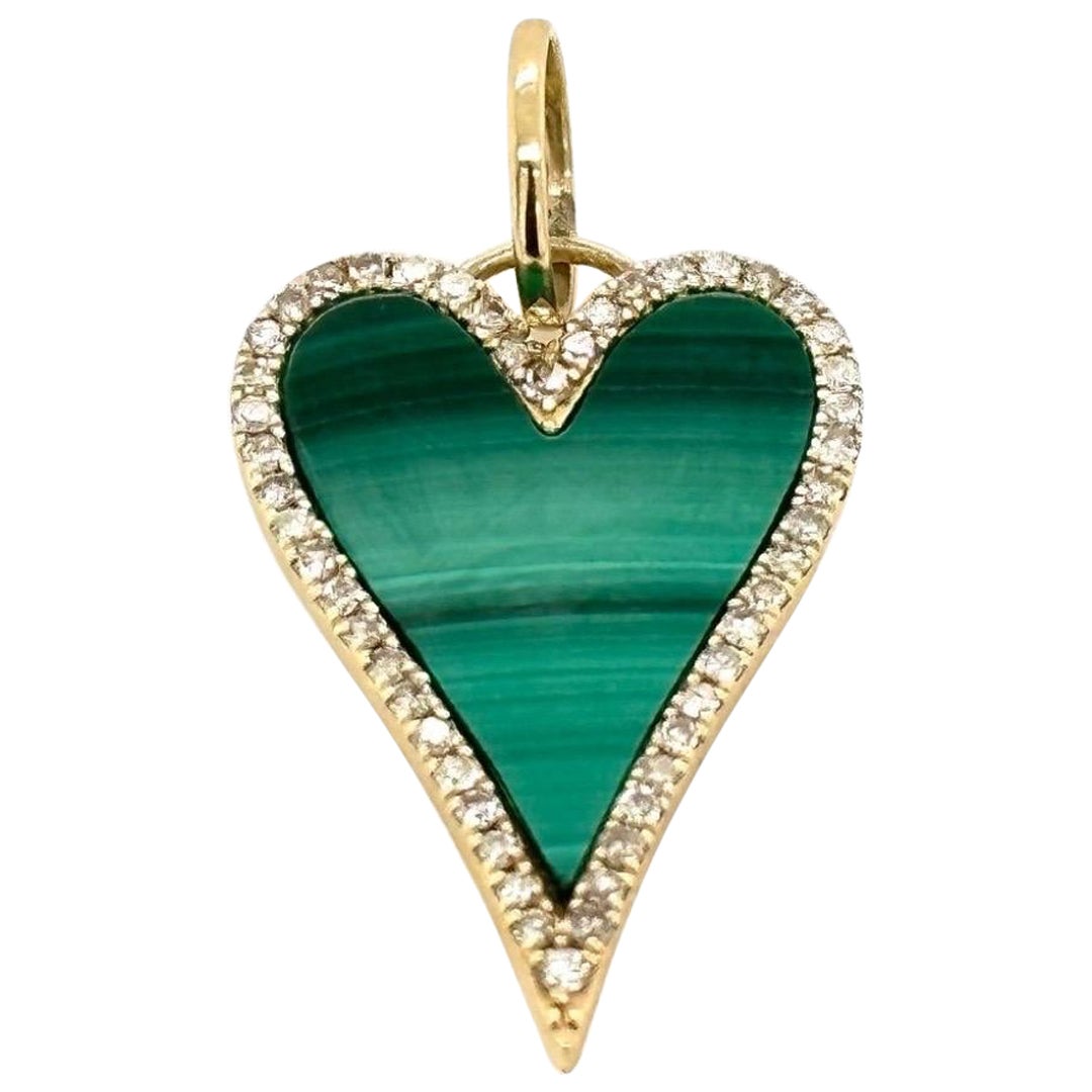 Malachite and Diamond Heart Charm For Sale