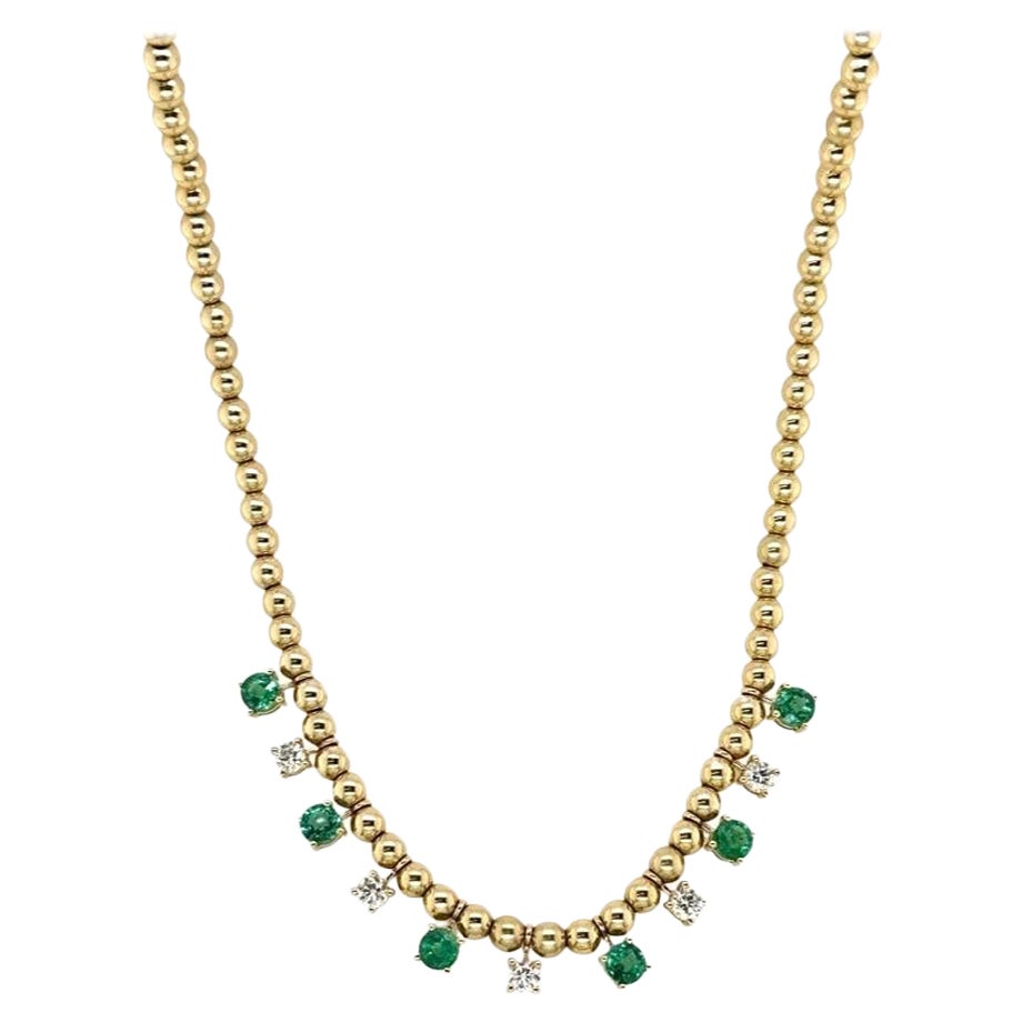 Emerald and Diamond Sprinkle Ball Chain Necklace  For Sale