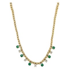Emerald and Diamond Sprinkle Ball Chain Necklace 