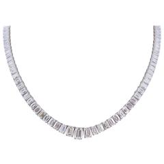 36.68 Carat Emerald Cut Diamond Riviere Necklace