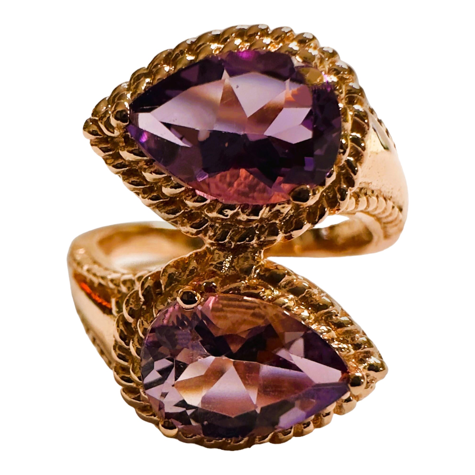 New Sri Lanka IF 3 ct Double Purple Sapphire Rose Gold Sterling Ring