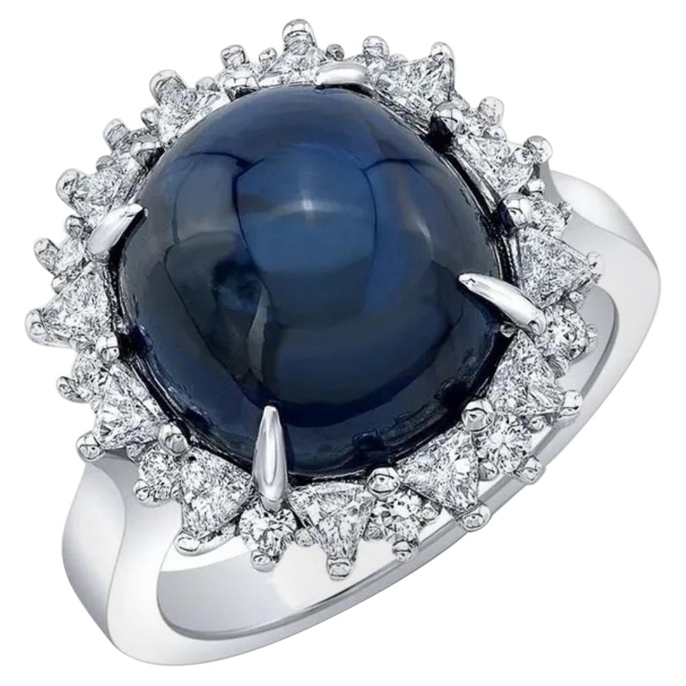 11.72ct Blue Sapphire Cabochon platinum ring. GIA certified .
