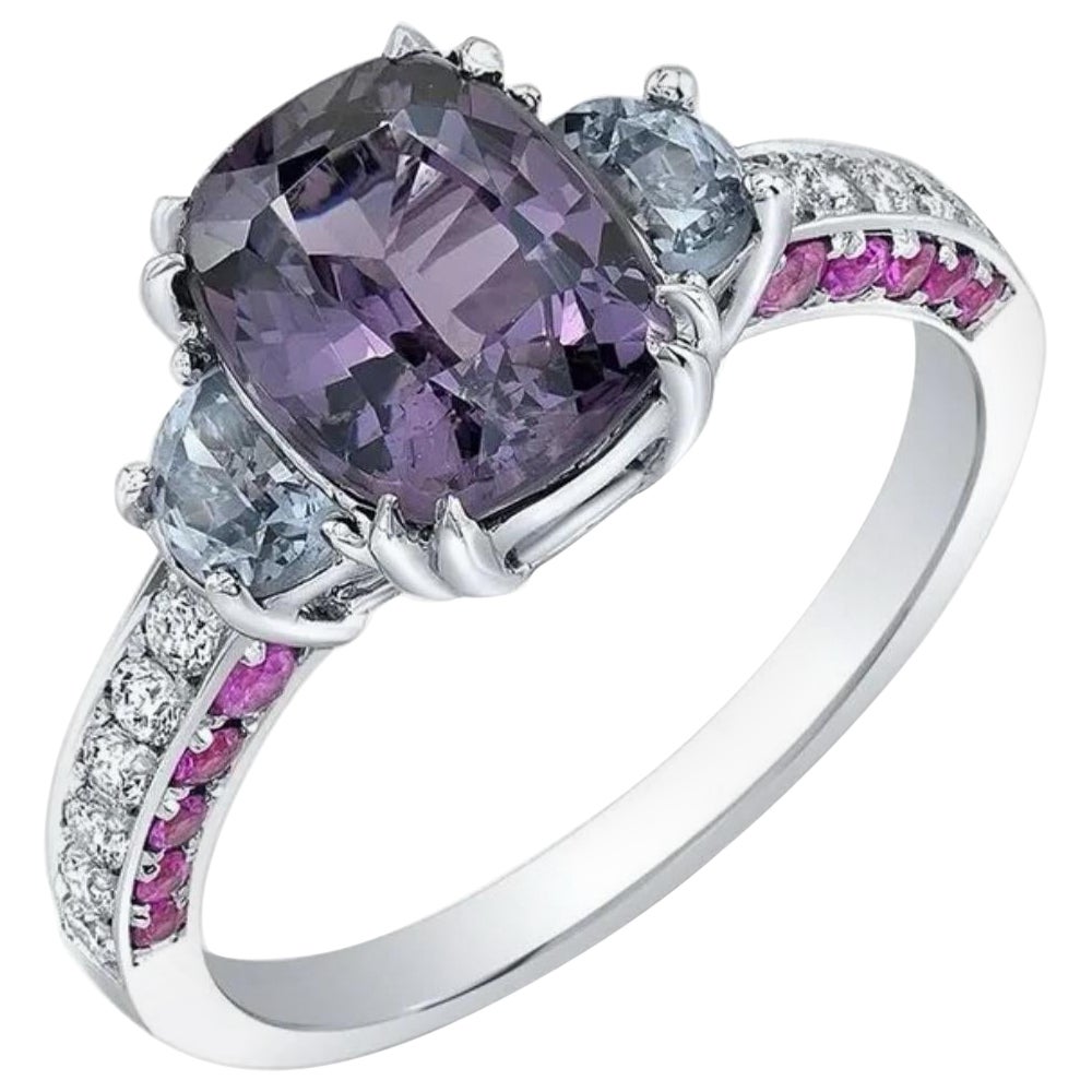 Bague en spinelle birmane violet-gris taille coussin de 2,21 carats et saphir rose de Ceylan en vente