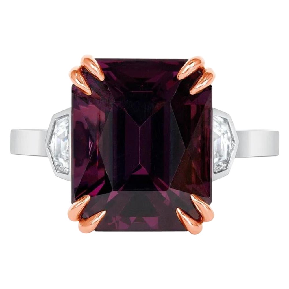 7.39ct untreated emerald-cut purple Spinel ring. GIA certified.  For Sale