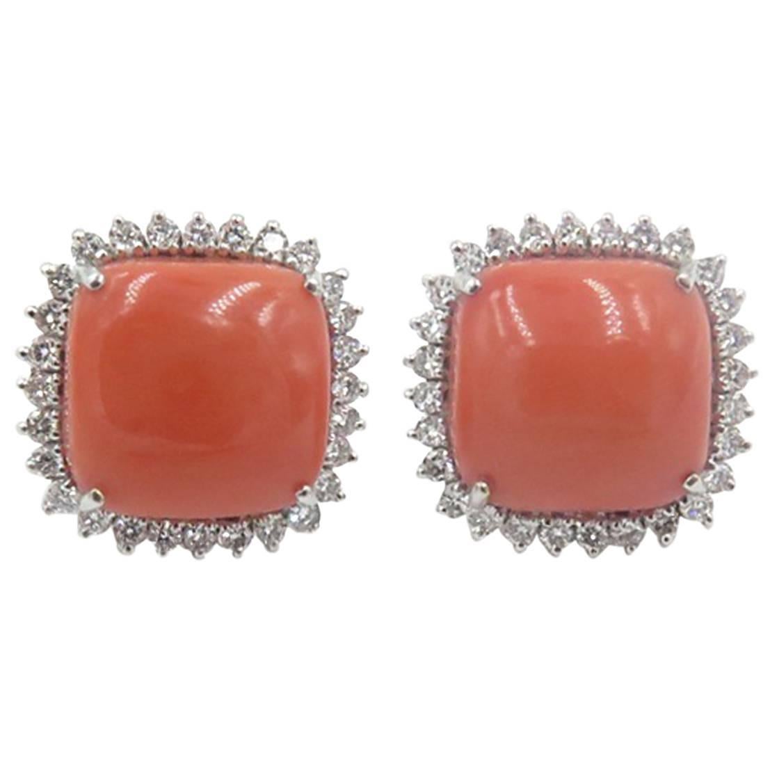 A Beautiful Pair of Coral and Diamond Earrings.