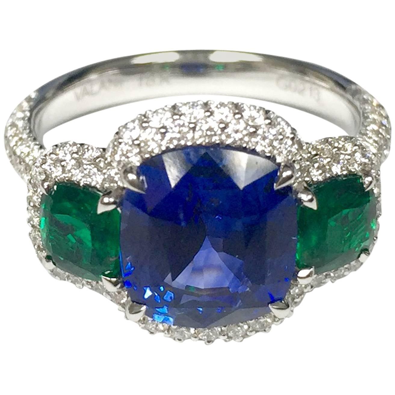 5.00 Carat Sapphire Emerald Diamond Ring