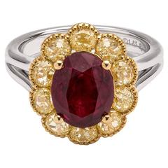 Stunning Burma oval ruby with fancy yellow diamonds 11