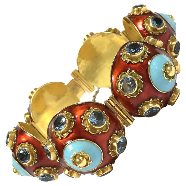 Unique Large Enamel 18K Gold Bubble Bracelet For Sale