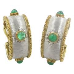 BUCCELLATI Emerald, White Gold and Yellow Gold Hoop Earrings.