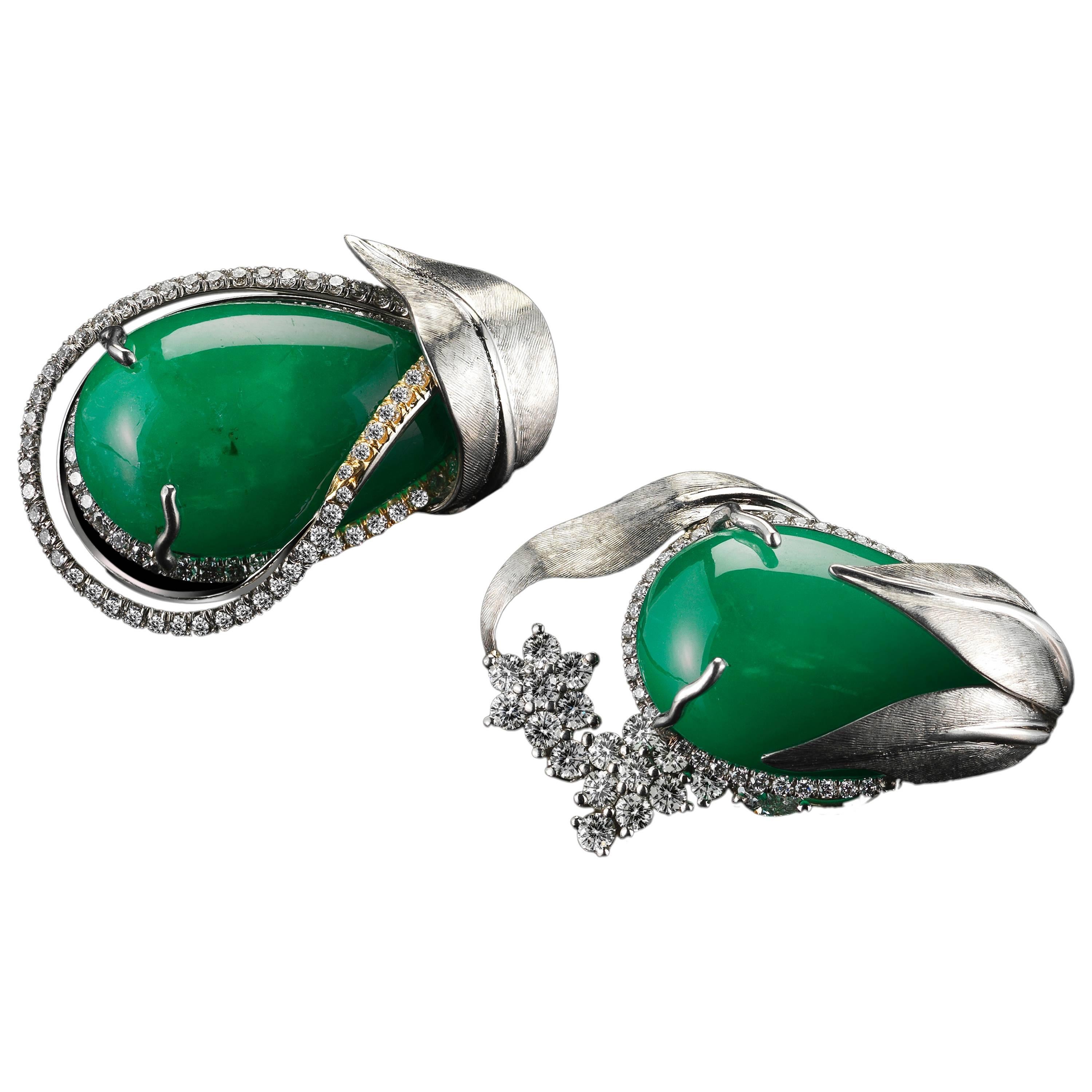 Alexandra Mor Emerald Diamond Flower Earrings For Sale