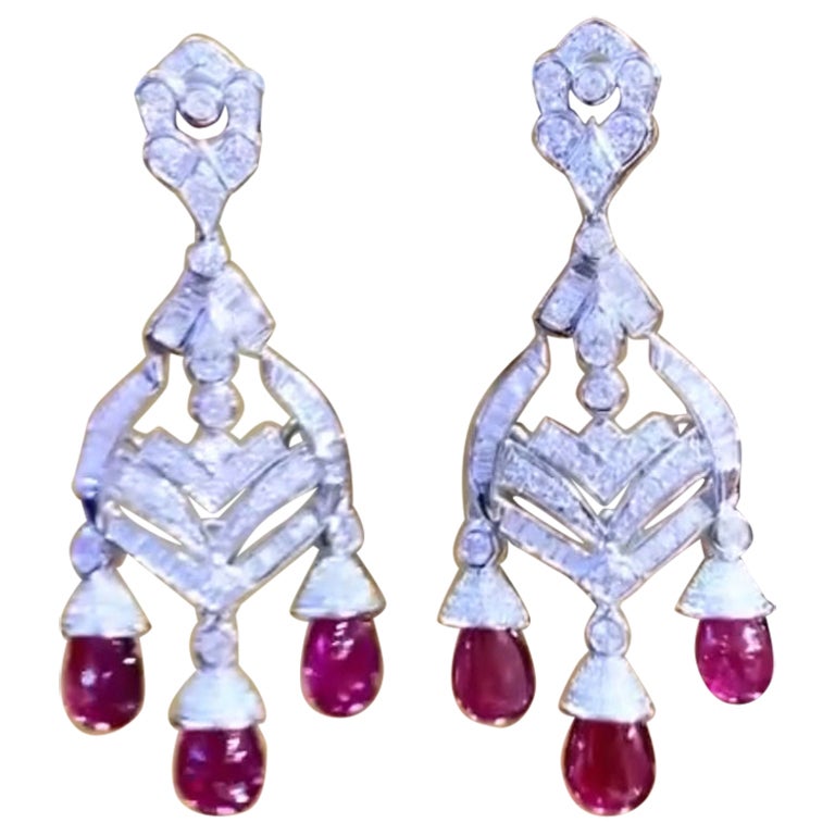 AIG Certified 14.00 Ct Tourmaline Rubellite 3.40 Ct Diamonds 18k Gold Earrings  For Sale
