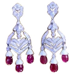 AIG Certified 14.00 Ct Tourmaline Rubellite 3.40 Ct Diamonds 18k Gold Earrings 