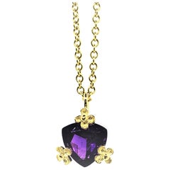 February Birthstone Amethyst Trillion Necklace in 14KY, 14KP, 18KY Petal Prongs