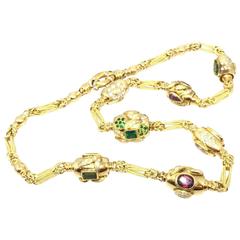 Retro Roberto Coin Station Necklace Diamonds and Gemstones 18k Yellow Gold
