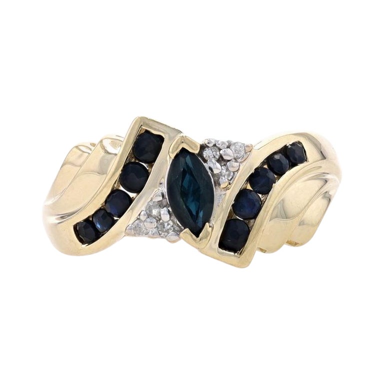 Yellow Gold Sapphire & Diamond Bypass Ring - 10k Marquise & Round .94ctw For Sale