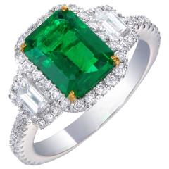 Intense Green Emerald Diamond Ring 6