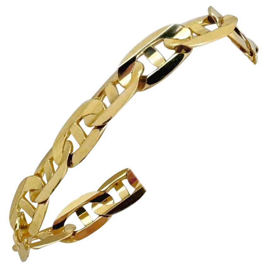 14 Karat Yellow Gold Solid Wide Mariner Gucci Link Bracelet Italy 