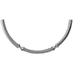 David Yurman Silver & Gold 7mm Cable Classics Sectioned Necklace