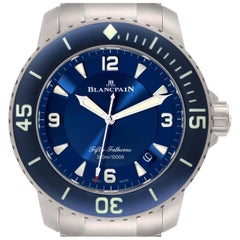 Used Blancpain Fifty Fathoms Automatic Titanium Blue Dial Mens Watch 5015 Box Card