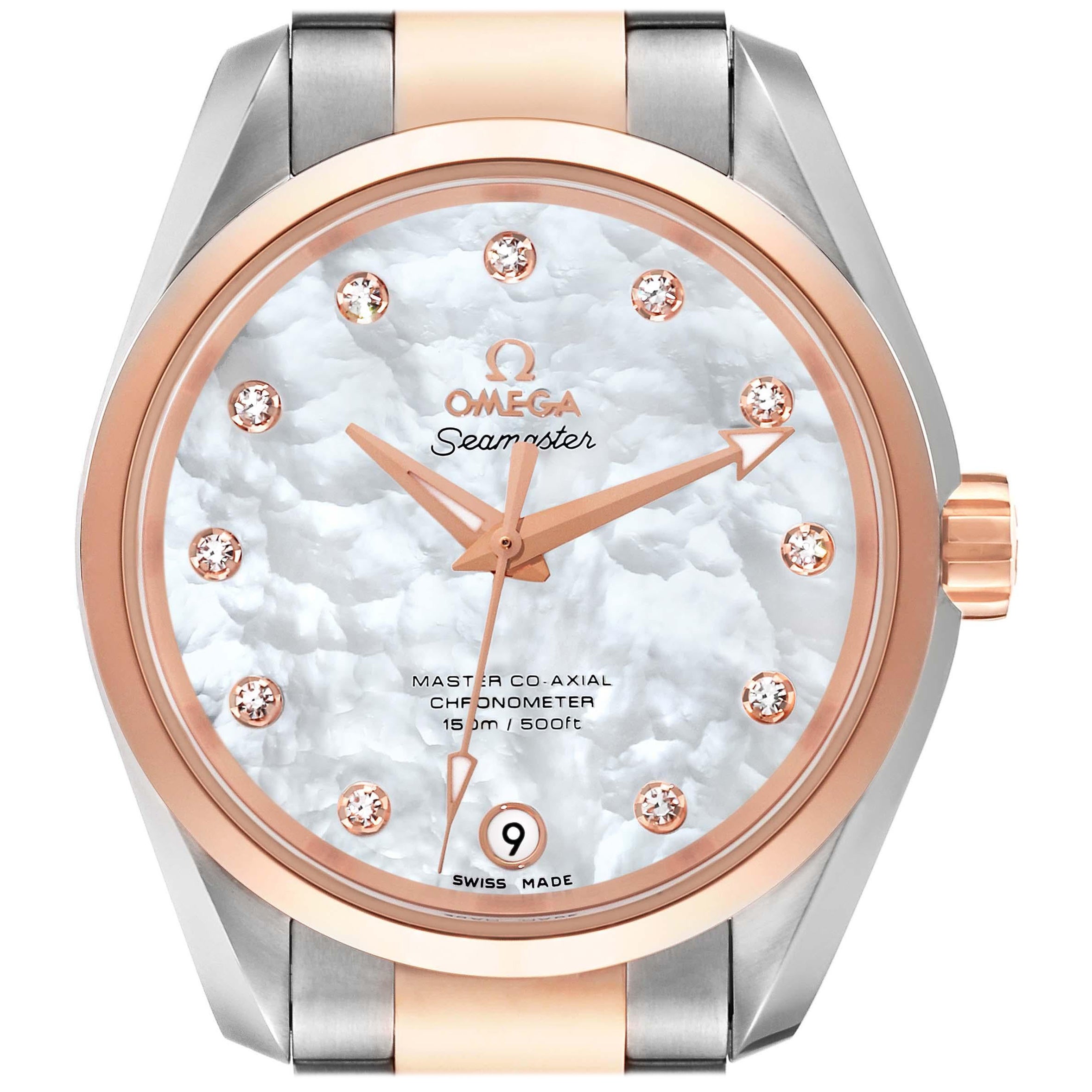 Omega Aqua Terra Rose Gold Mother of Pearl Diamond Ladies Watch For Sale