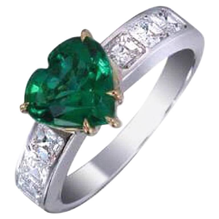 Vivid Green Emerald Diamond Ring 