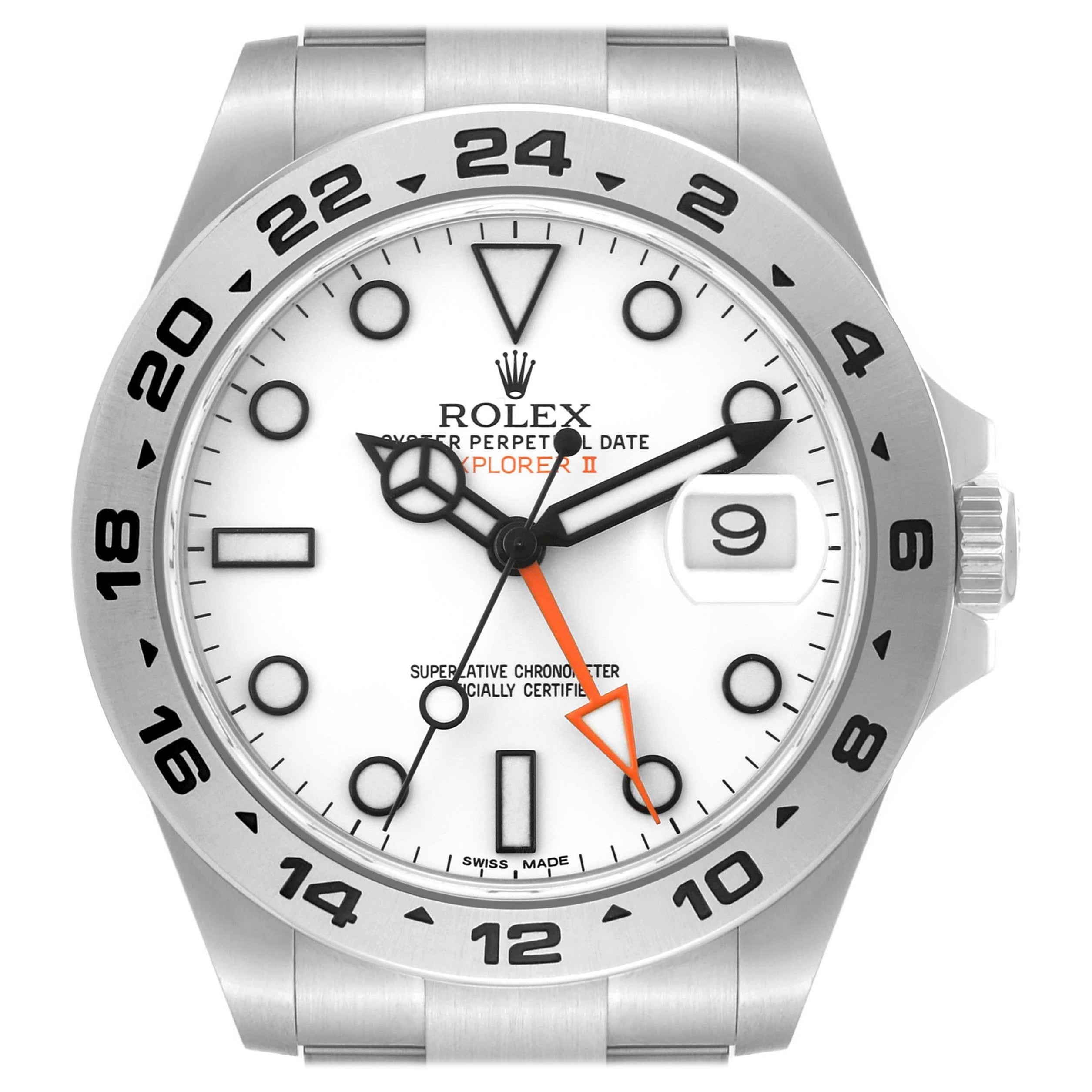 Rolex Explorer II White Dial Orange Hand Steel Mens Watch 216570 Box Card