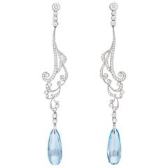 Glittering aquamarine and diamond drop earrings