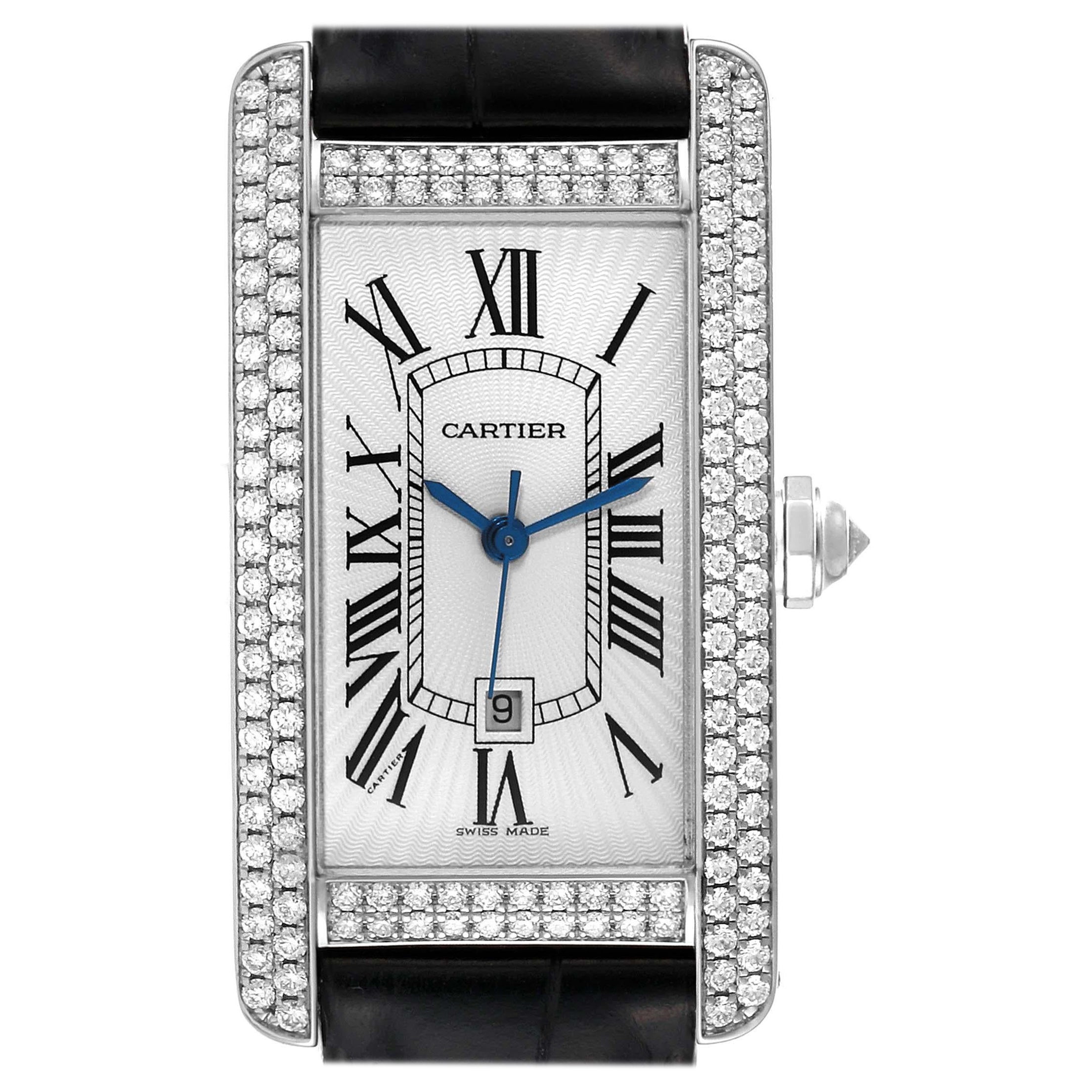 Cartier Tank Americaine White Gold Diamond Ladies Watch 2490 For Sale