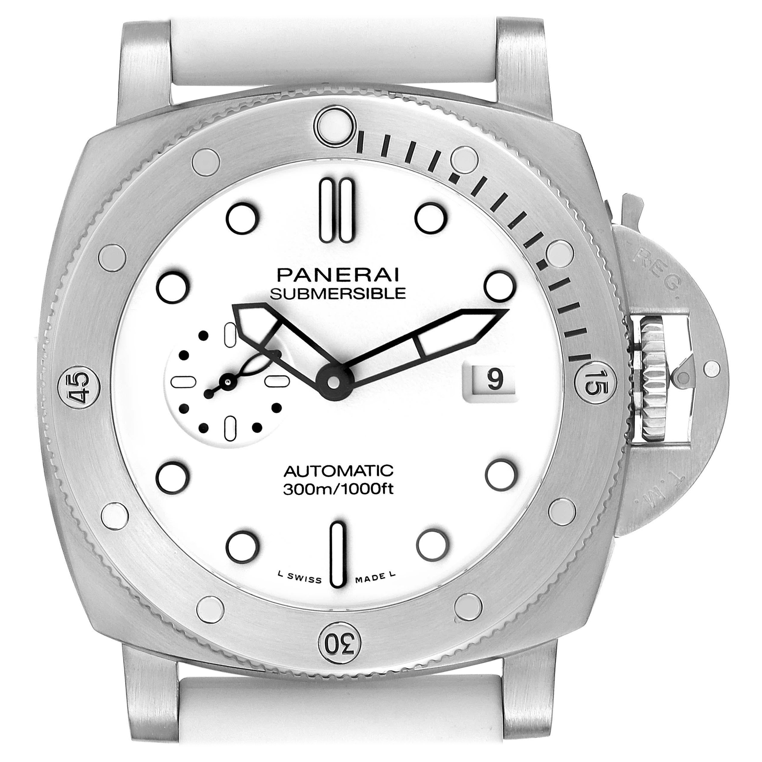 Panerai Submersible QuarantaQuattro Bianco Steel Mens Watch PAM01226 Box Card