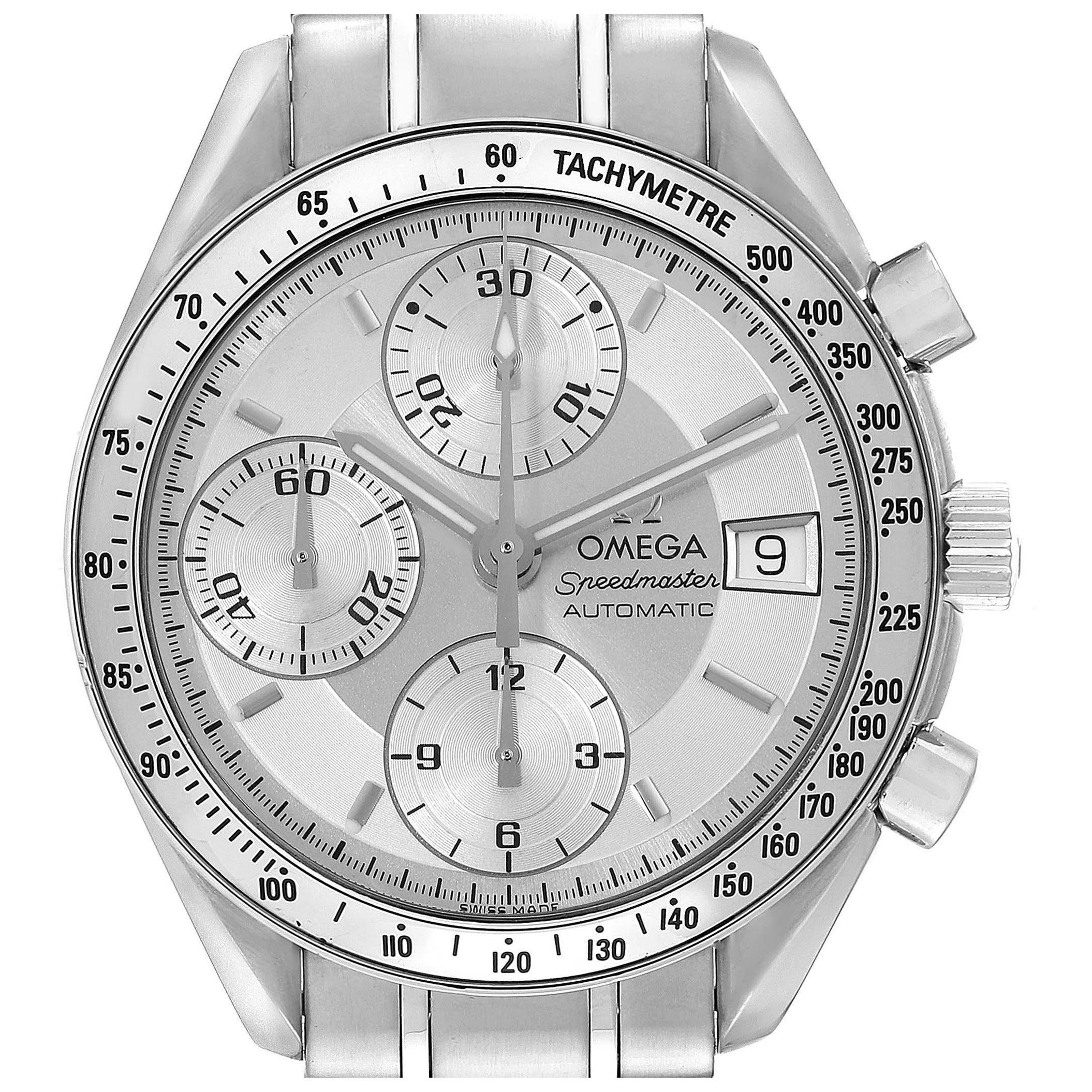 Omega Speedmaster Date Silver Dial Automatic Steel Mens Watch 3513.30.00 Card For Sale