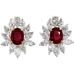 4.66 Carat Ruby Diamond Cluster Earrings 4.66 Carat Ruby Diamond Cluster Earrings